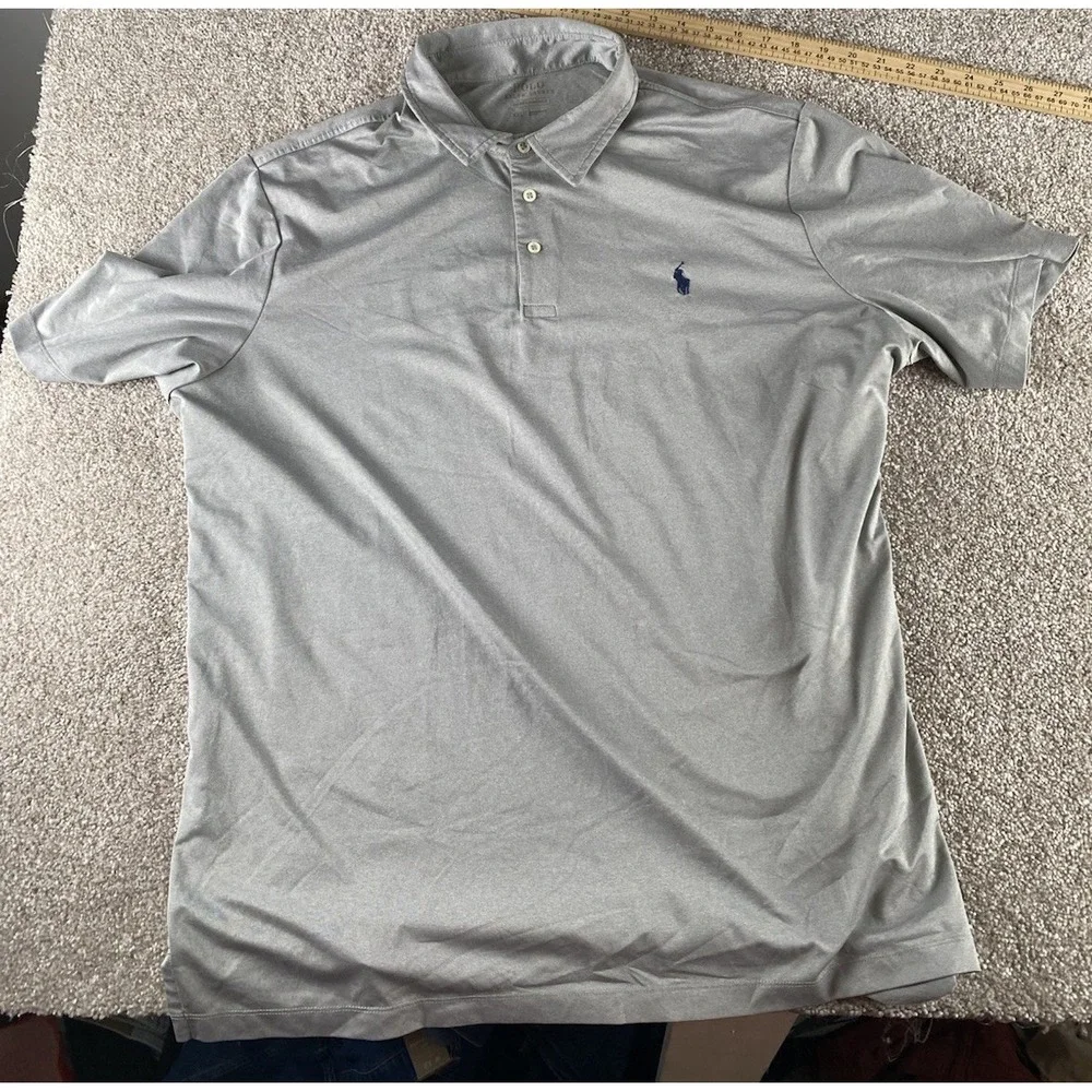 Polo Ralph Lauren Gray Performance Polo Soft Touch Mens XXL Black Pony Preppy